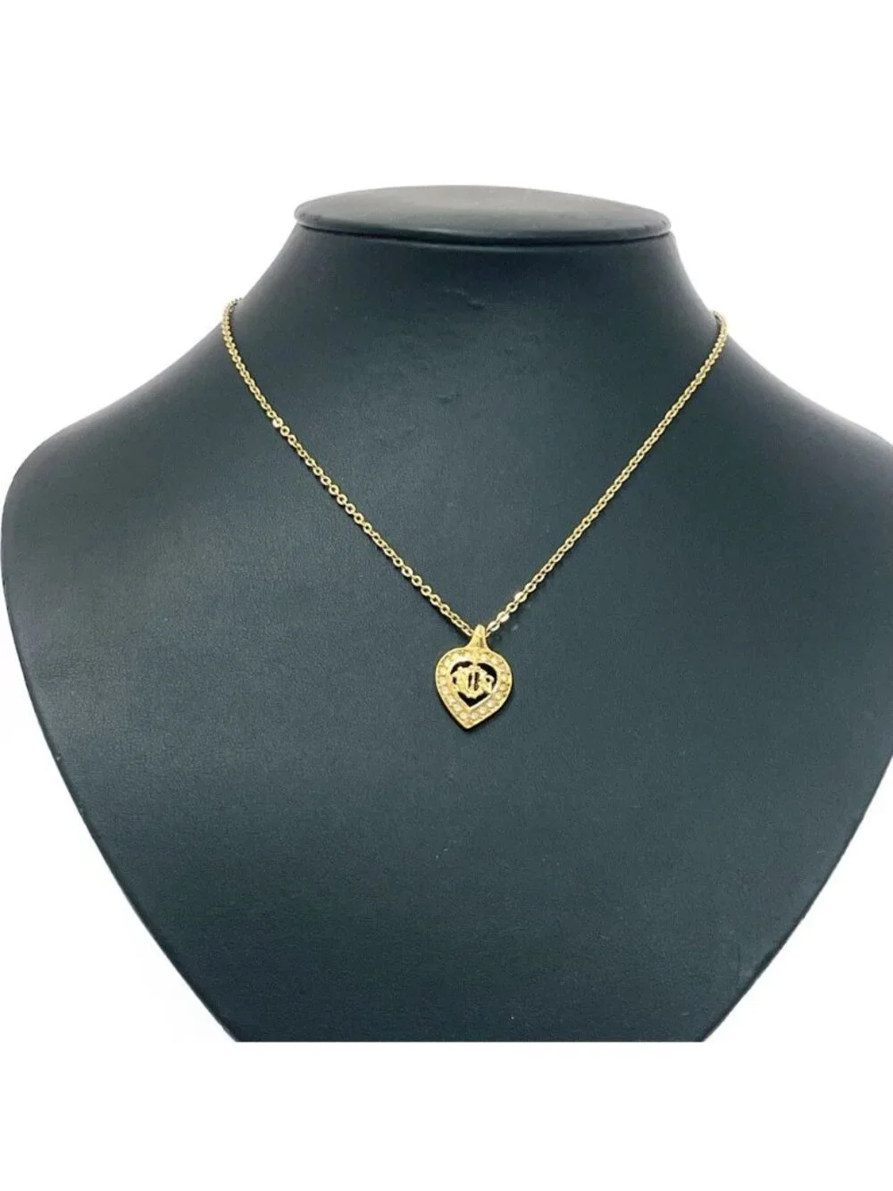 Dior Rhinestone Emblemlogo Heart Necklace Gold